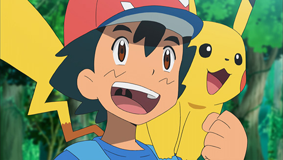 Sacha et Pikachu dans l’anime Pokémon