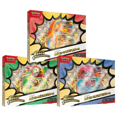 coffret-pokemon-mega-ex-heros-transcendants-4-boosters-3-modeles Coffret Pokémon ex Héros Transcendants ME02.5 avec 4 boosters